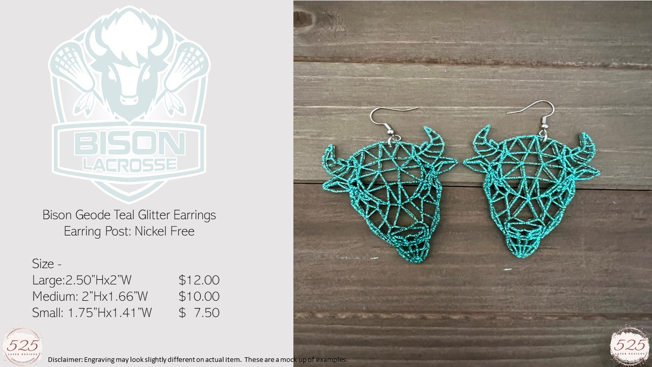 Bison Lacrosse Club Geode Glitter Teal Earrings