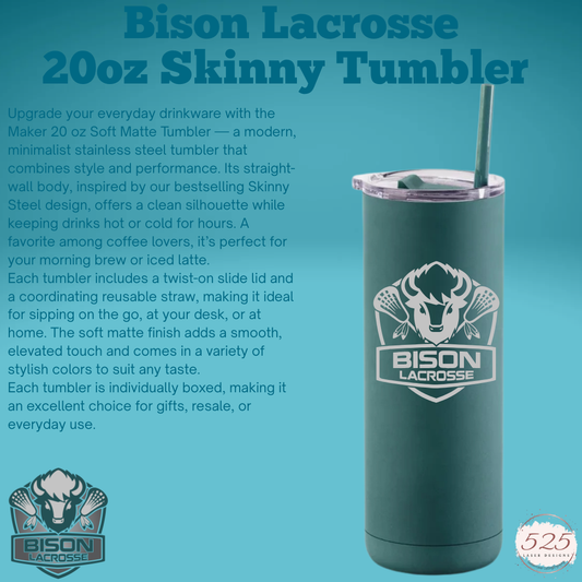 Bison Deep Teal 20 oz  Skinny Steel Tumbler - Personalized
