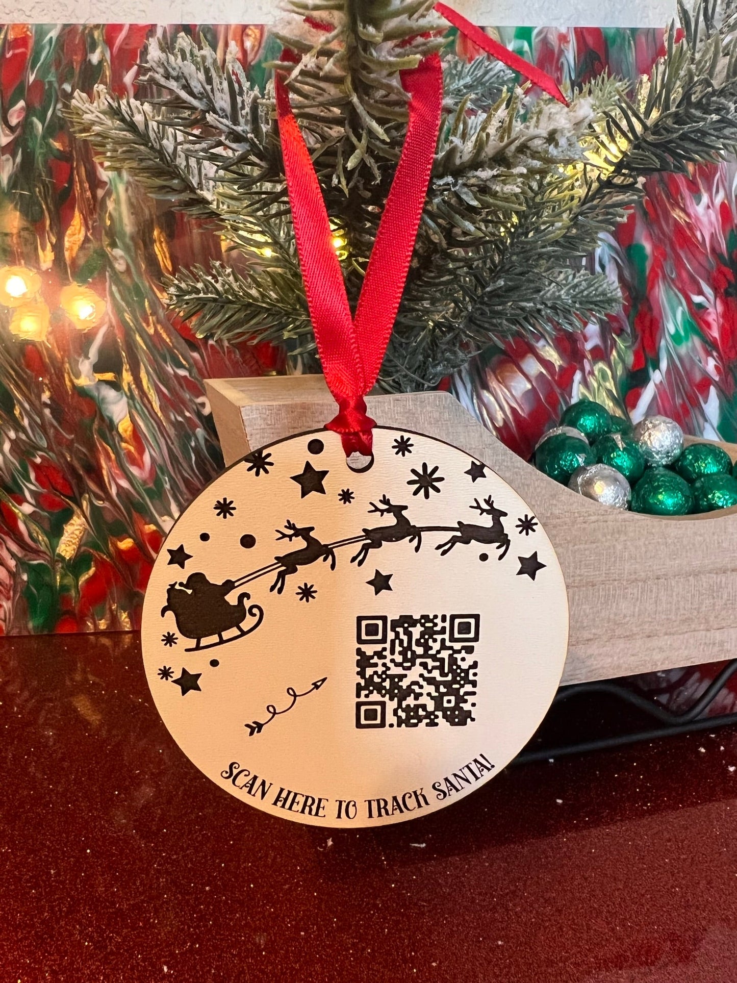Santa Tracker Round Ornament w/QR Code