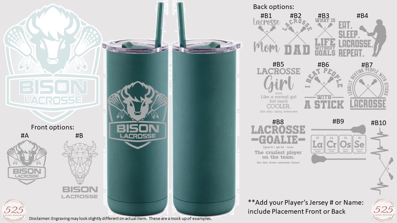 Bison Deep Teal 20 oz  Skinny Steel Tumbler - Personalized