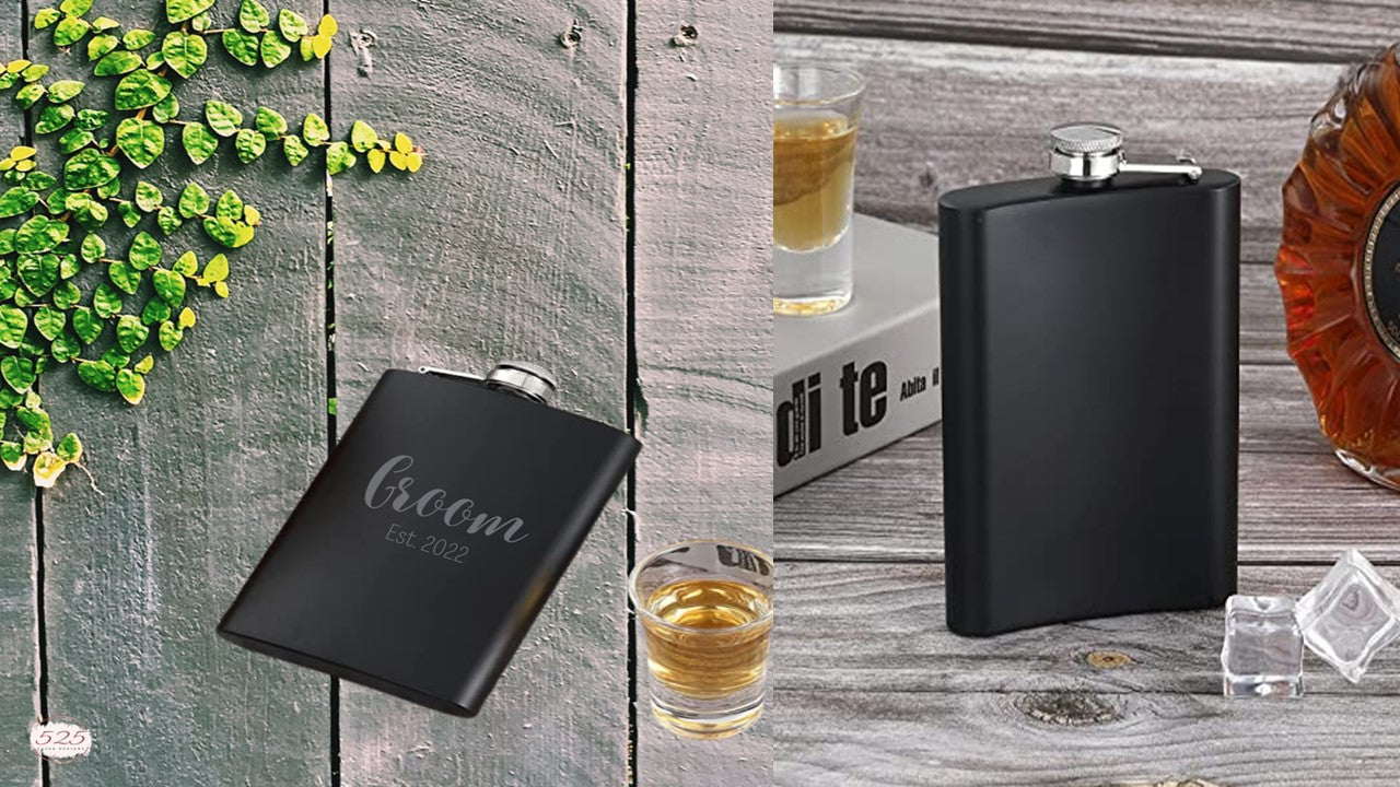 Hip Flask with Silver lid for Liquor Stainless Steel 8oz - Custom Engraved