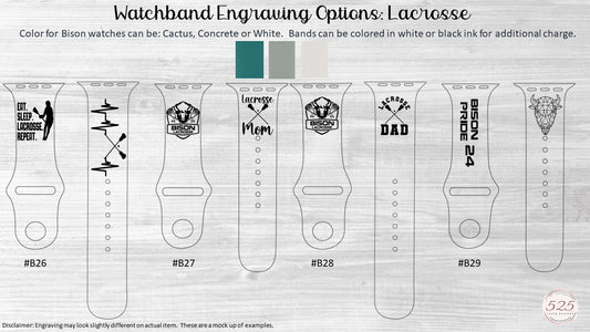 Bison Lacrosse Club Silicone Watchband - Personalized